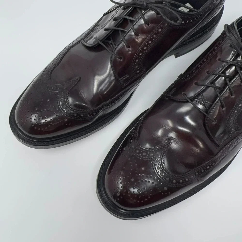 VTG Florsheim Longwing Brogue Oxblood Dress Shoes Mens 11D 549540 Patent Leather